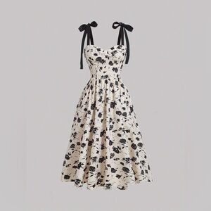 Floral Print Bow Tie Shoulder Dress